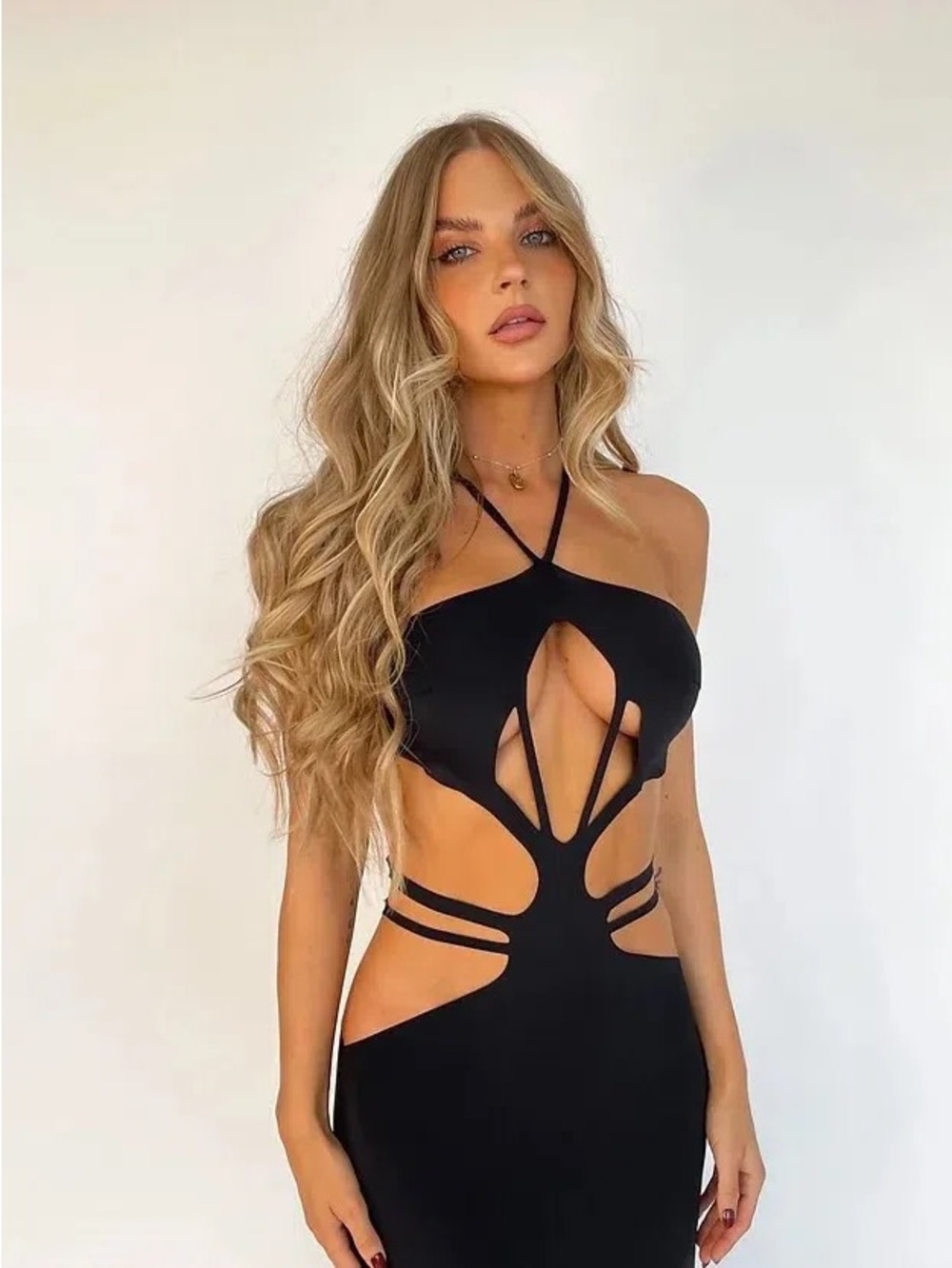 Meshki Black Cutout Eden Halter Maxi Dress